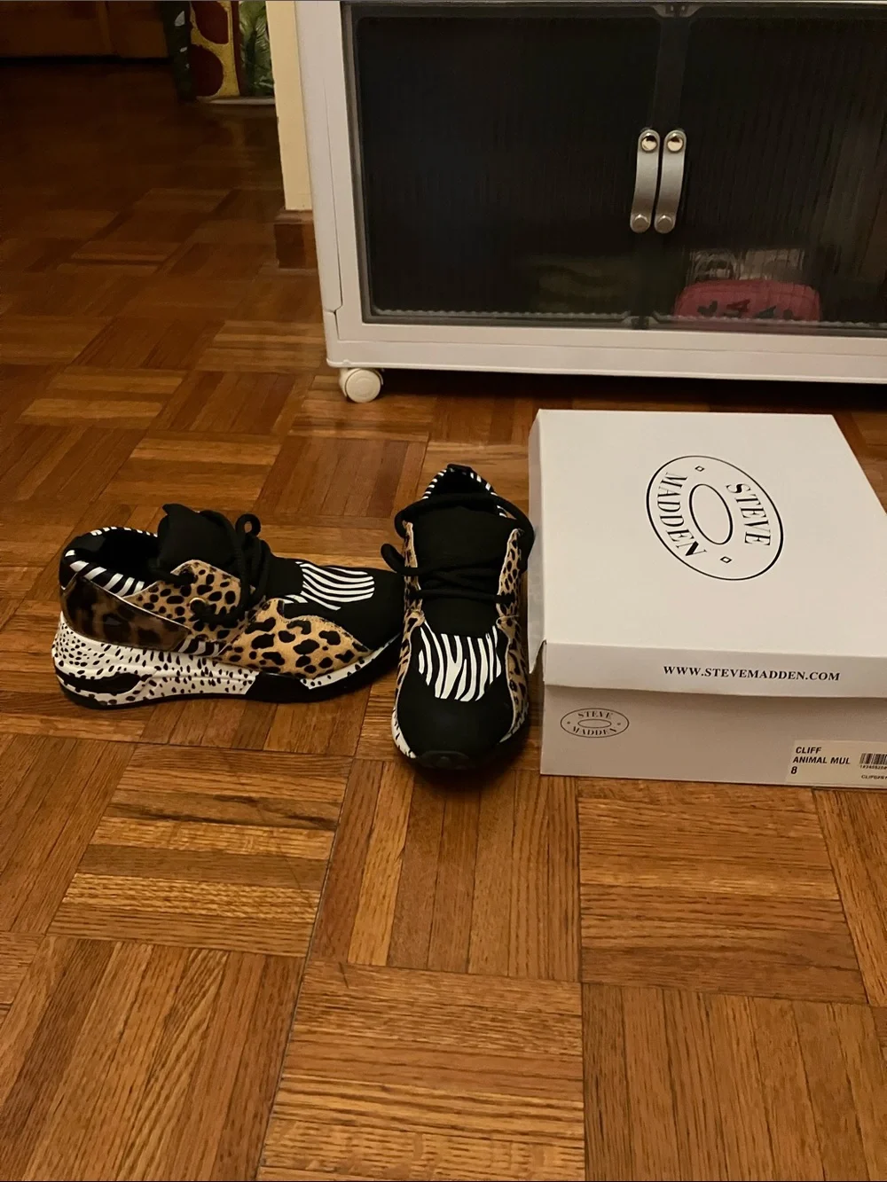 Steve Madden Kids Animal Print Chunky Sneakers in Black and Brown